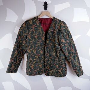 Artist-Made Embellished Olive Green Coat with Red Satin Lining | S